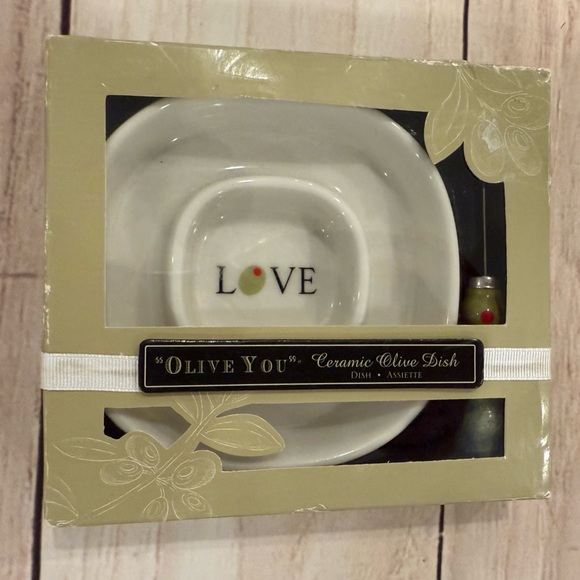 KATE ASPEN “Olive You” Ceramic tray and spreader- White - Picture 1 of 8